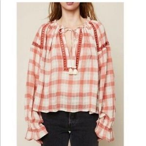 Free People Red Gingham Honey Grove Top